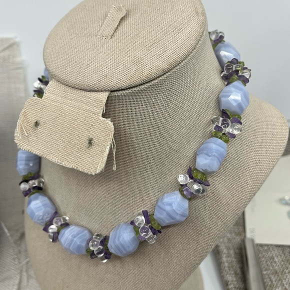 Ross-Simons Gemstone Cluster Necklace – Blue Agate, Amethyst, Peridot, Quartz - Picture 4 of 17